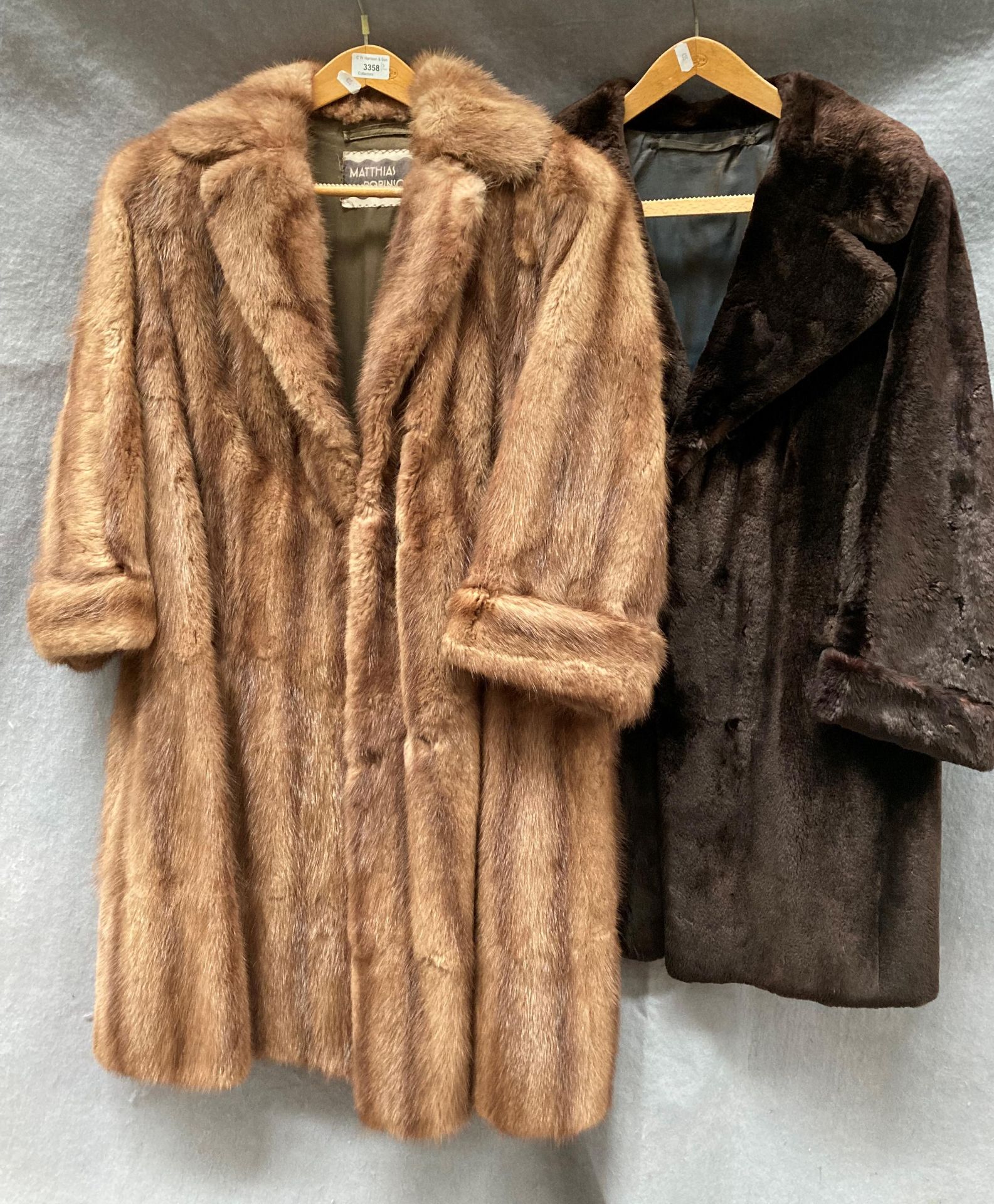 A Matthias Robinson lady's light brown long fur coat,