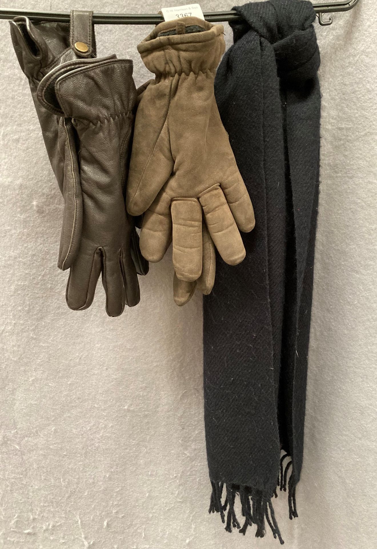 Three items - a pair of Esben gentleman's brown leather gloves,