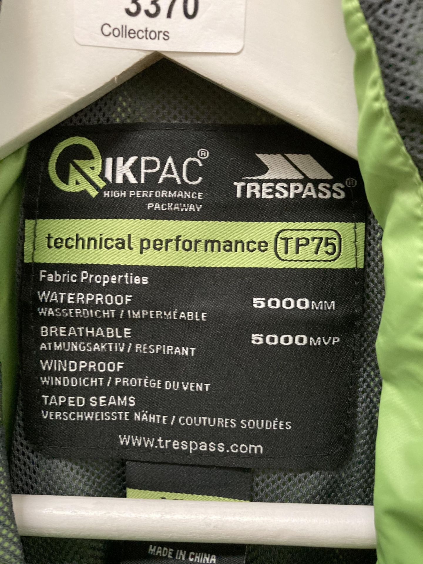 A Trespass Kwikpac TP75 lime green kagoule, - Image 2 of 2