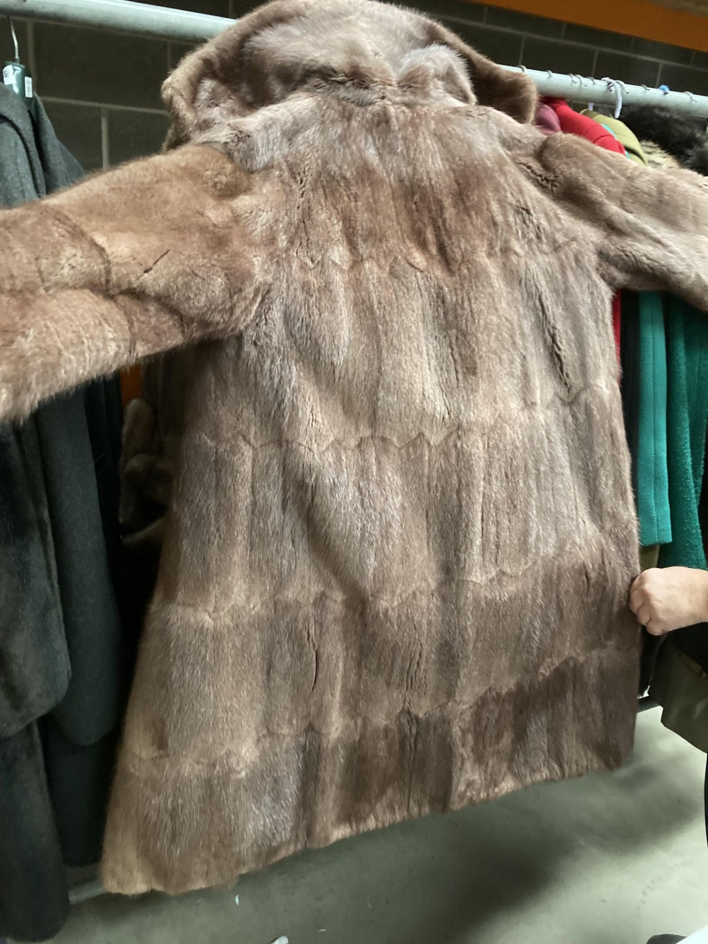 E T Harvey Ltd light brown fur long coat Further Information Staining to both lapels - Image 9 of 10