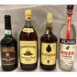 Four items - a one litre bottle of Soberano Brandy De Jerez (36% vol),