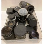 Contents to plastic tray approximately ten assorted lenses by Miranda, Tamron,