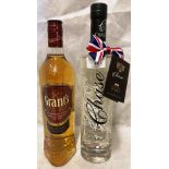 A 70cl bottle of Chase English Potato Vodka (40% volume) and a 70cl bottle of Grant's The Family