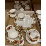Nine pieces of Royal Albert Old Country Rose tea ware including tea pot and jug and a patterned