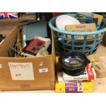 Contents to box, a plastic basket and infront of the basket - Atlas photo flashes,