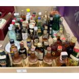 Contents to tray - a collection of approx 60 miniature spirits and liqueurs - mainly unopened but
