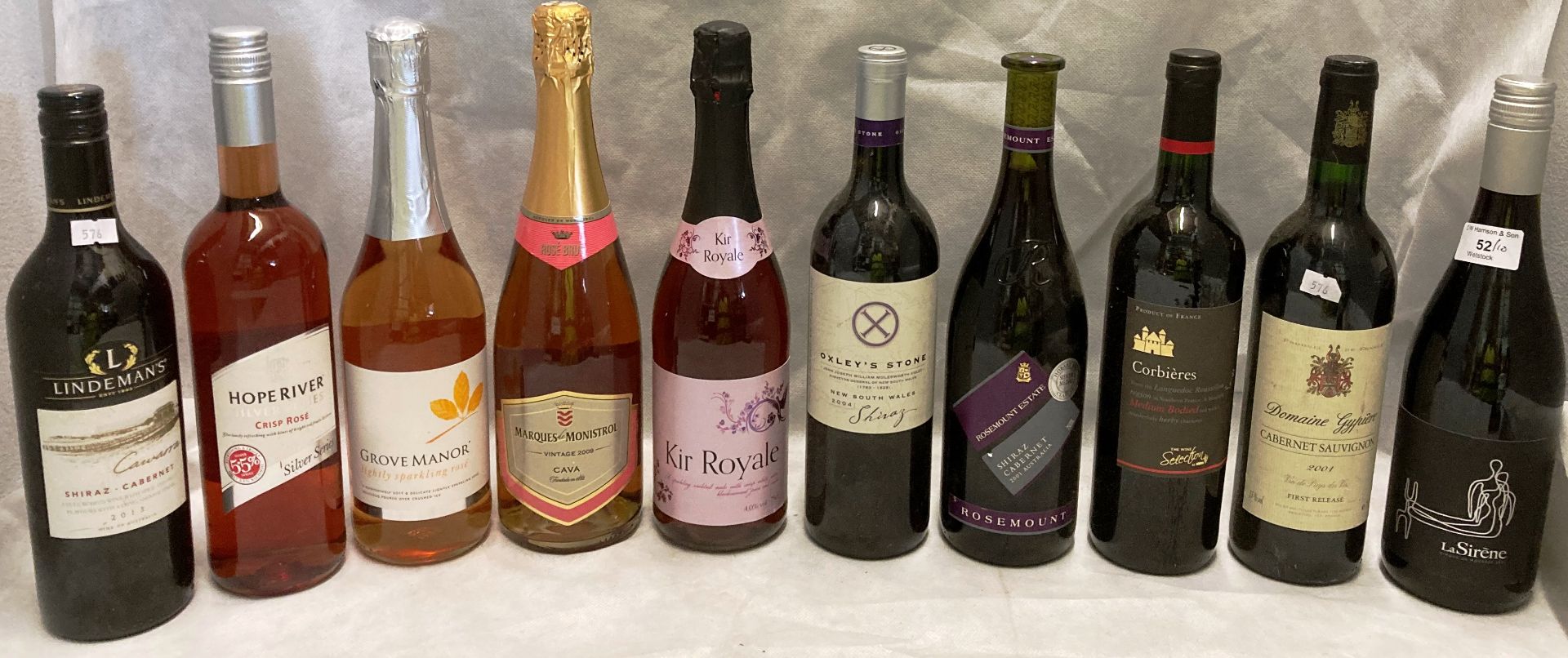 Ten various bottles of red and rose wine (including sparkling) including Lindeman's Cawarra Shiraz