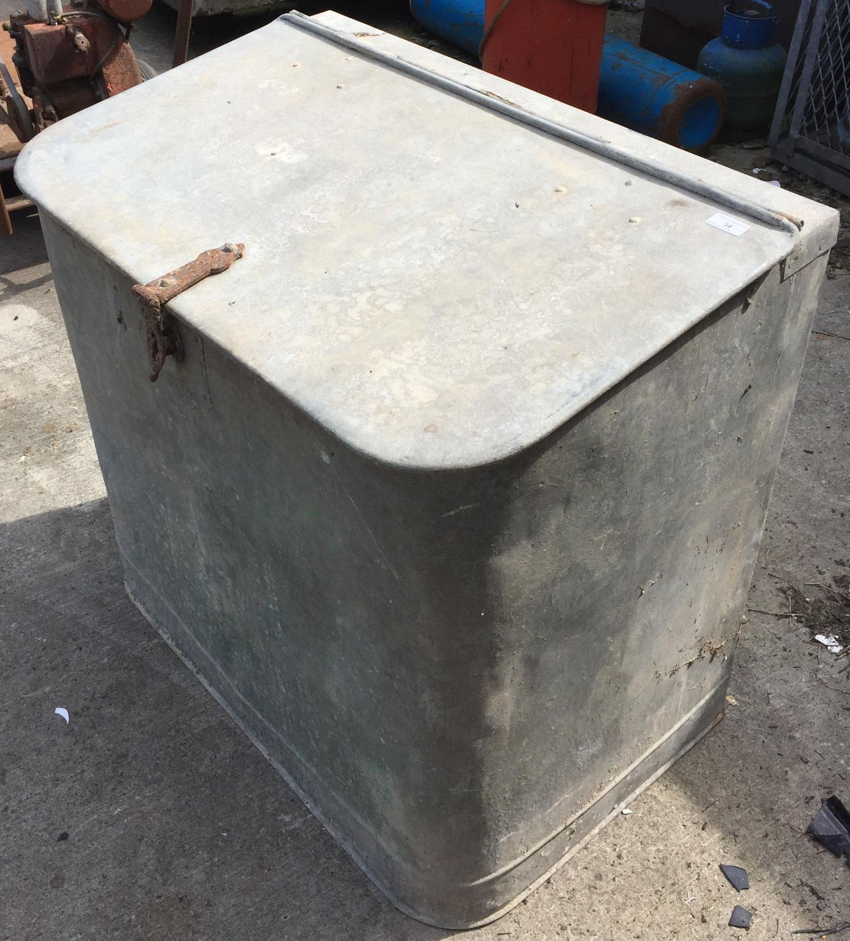 Large galvanised corn bin - sloping top - internally two section 85 x 55 x 81cm max high - Image 2 of 3