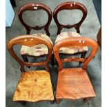 A pair of mahogany reproduction balloon back chairs with yellow patterned seats (with fire