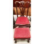 A reproduction mahogany Chippendale style dining chair (damage to centre splat) together with a