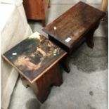 An oak stool and a small side table (lift top) with painted lid (2)