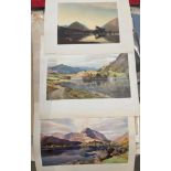 Three unframed prints by W. Heaton Cooper and a quantity of assorted artists boards, canvas's etc.