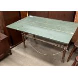 Green painted pine top kitchen table with single extension leaf 121 x 80cm when open