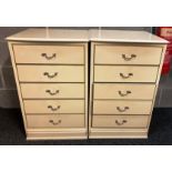 A pair of cream melamine five drawers bedside drawers each 50cm x 50cm x 78cm high