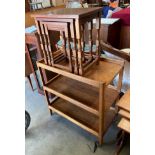 Two items - an oak three tier tea trolley and an oak nest of three coffee tables (2)
