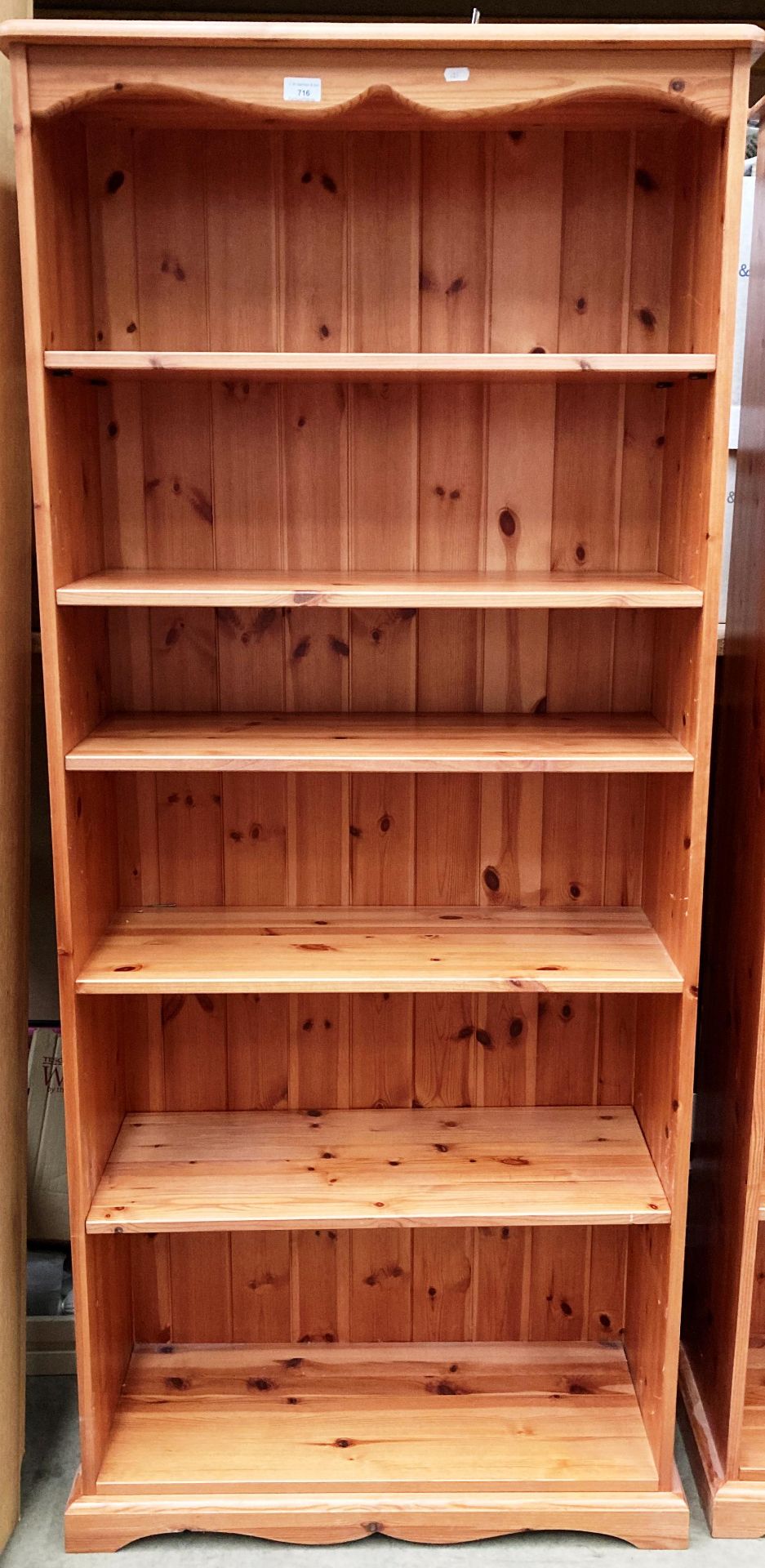 A pine six shelf open bookcase 77cm x 30cm x 182cm high