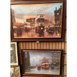 'Don Breckon 79' large framed print of trams in city 50 x 75cm and a 'Don Breckon 94' framed print