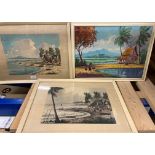 Two x A.B.Hassah signed framed water colours, Beach scenes, 27cm x 36cm and a S.