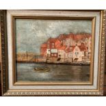 'Whitby Harbour' framed oil on board 24 x 29cm