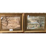 Two 'J. W. Kettlewell' gilt framed watercolours of farming scenes - 16 x 22.5cm and 15.5 x 21.