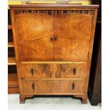 A medium oak finish bookcase with sliding glass doors 92 x 85cm high and a walnut two door two