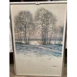 M Svastel 79, winter view through trees to river in a aluminium frame,