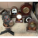 Six various clocks and clock cases - mantel, cuckoo,