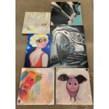 Six assorted box prints of animals, lady etc. by Artistic Britain etc.