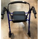 A Days Mobility blue metal framed four wheel walking aid