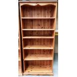 A pine six shelf open bookcase 77cm x 30cm x 182cm high