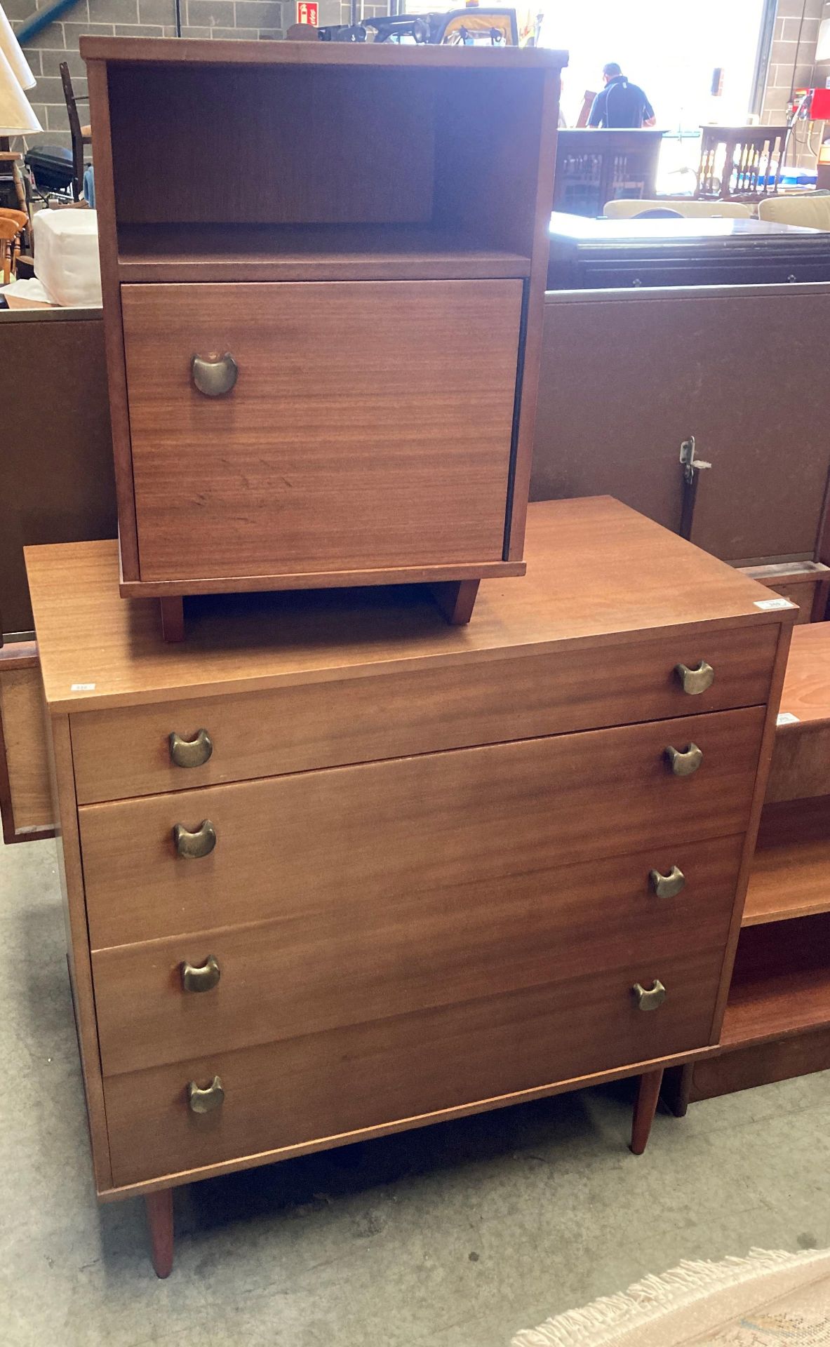An Avalon teak four drawer chest of drawers 82cm and a matching single door bedside cabinet