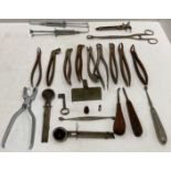 Contents to blue plastic tray a quantity of vintage dental equipment