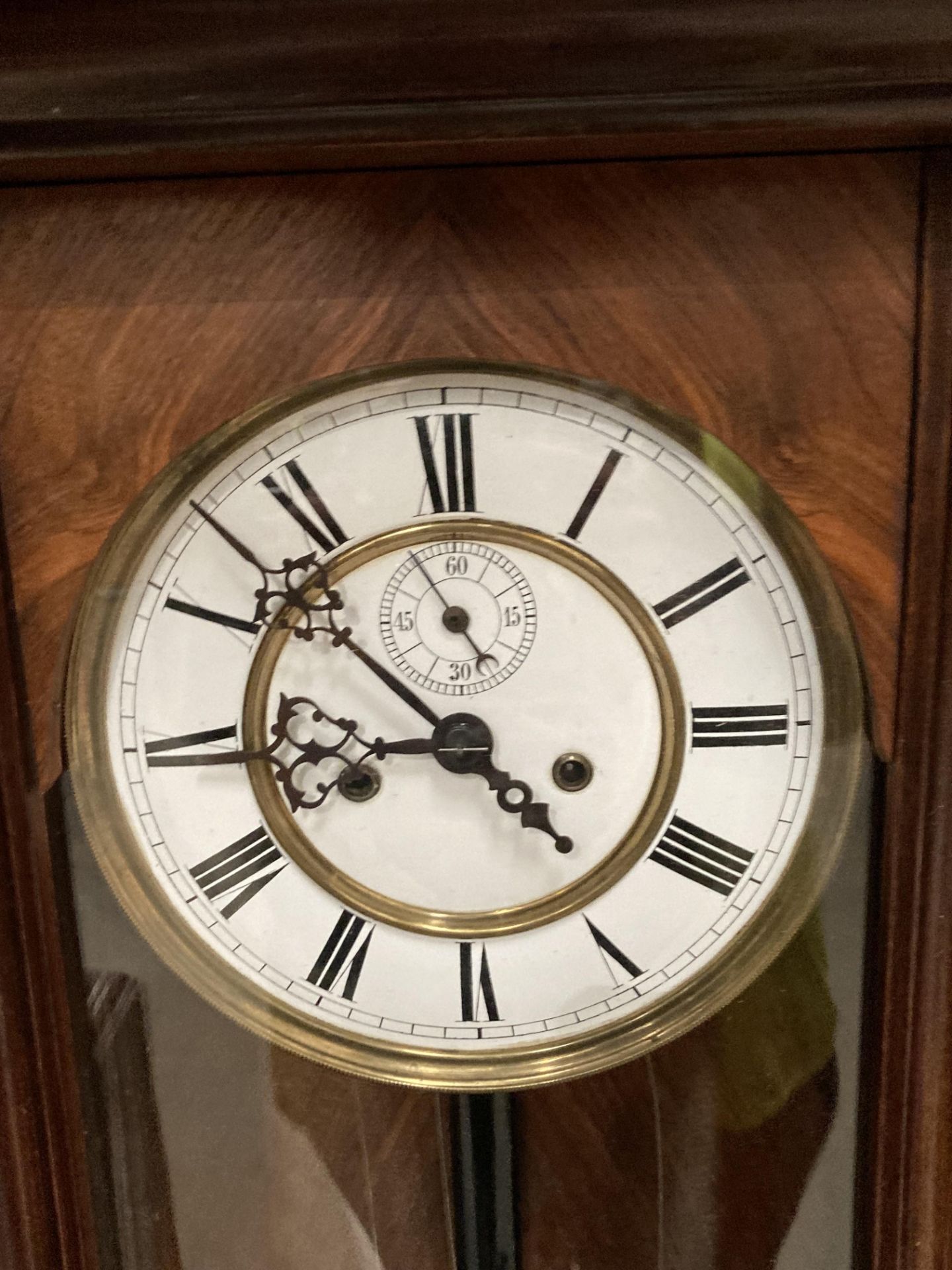 A mahogany cased Vienna style wall clock approximately 110cm long complete with winding handle - Image 2 of 2