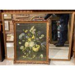 Gold wooden framed mirror 68 x 96cm and 'Jacob Walscapple' flowers,