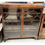 A mahogany twin tracery glazed door display cabinet 103cm x 112cm high - no key