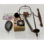 Contents to tray vintage dental equipment including boxed Bakelite Aseptic Wash Receiver No.