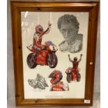 Stuart McIntyre - tribute to Carl Fogarty 1997 framed print 58cm x 42cm and Derrick Mark 'King