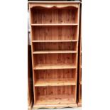 A pine six shelf open bookcase 77cm x 30cm x 182cm high