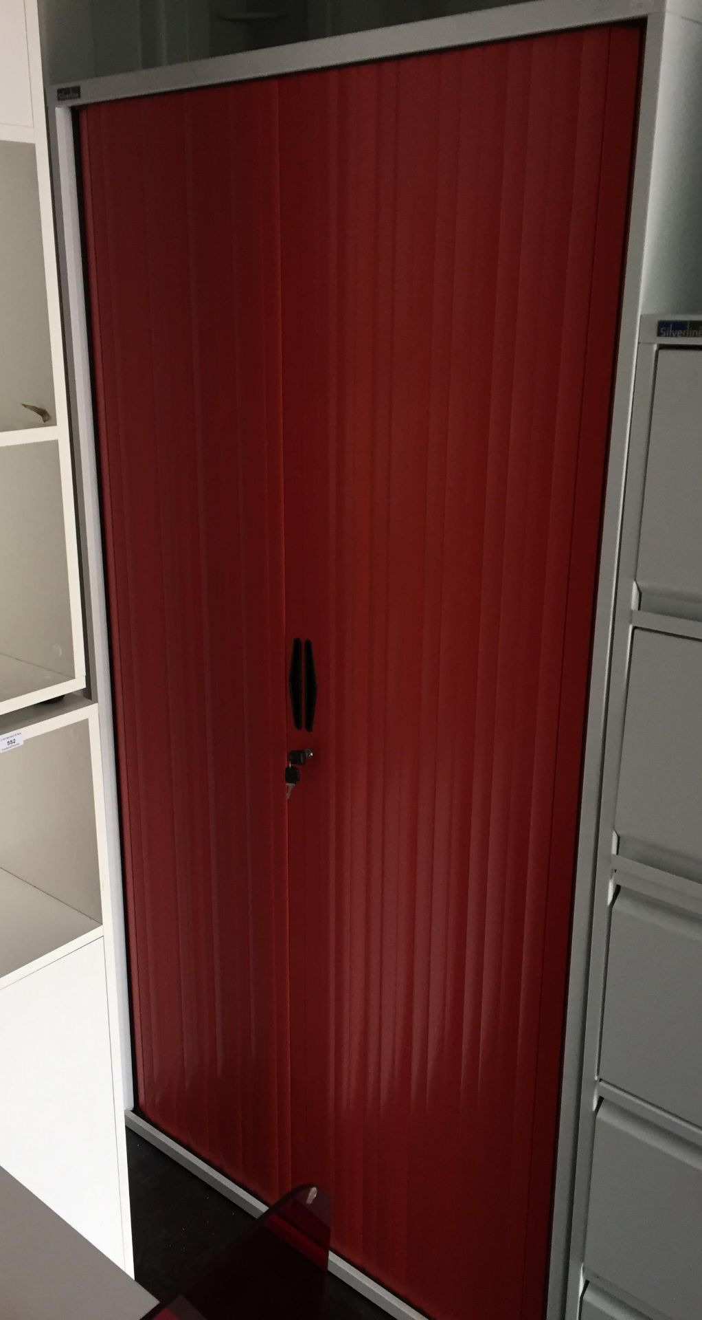 Silverline red tambour double door stationery cabinet 193 x 100 x 48cm complete with key *Please