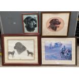 Alfred William Strutt (1856-1924) 'The Injured paw' framed print 29cm x 40cm and three assorted dog