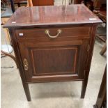 An Edwardian dark mahogany single drawer cabinet with line inlay to top 56cm