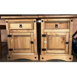A pair of pine single drawer single door bedside cabinets,
