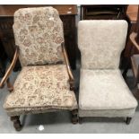 A mahogany framed shaped arm fireside chair and an upholstered occasional chair (2)