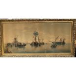 Large gilt framed print of Sea Fishing scene,