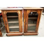 A Victorian inlaid walnut display cabinet with single glazed door 50 x 90cm and a similar cabinet