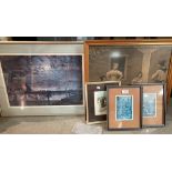 Five assorted framed prints