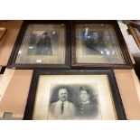 Three assorted black and white Victorian framed photos - all approx 30cm x 25cm - one with broken