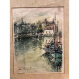 Denis Vanfrecht? Honfleur water colour, framed,