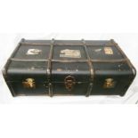 Large vintage steel-banded 1930s/40s steamer trunk with researched history.