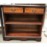 Two small reproduction mahogany line inlay bookcases - two shelf with top frieze drawers each 76 x